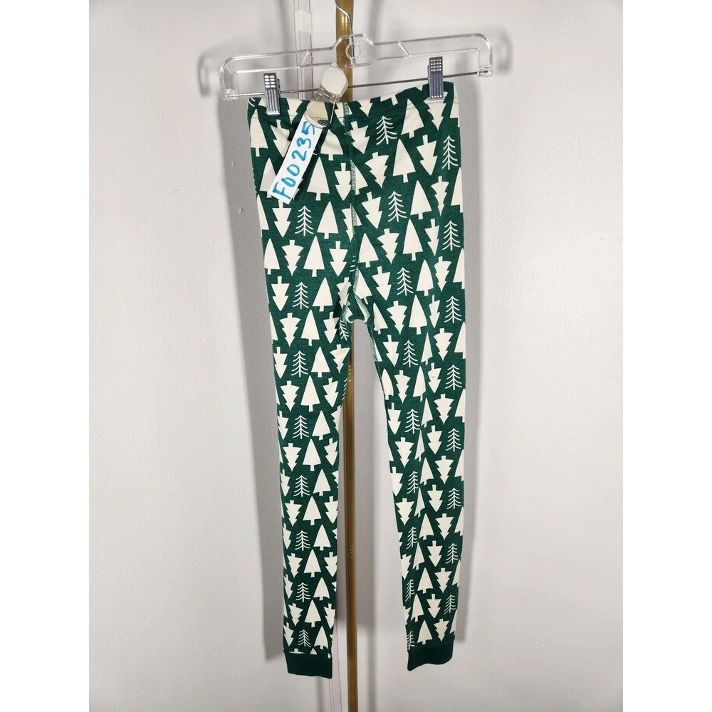 Hanna Anderson 100% Organic Cotton Green White Trees Pajama Set Like NEW Size 12